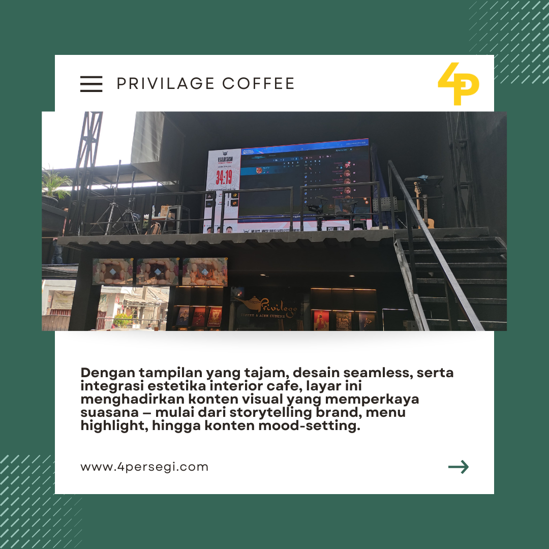INSTALASI VIDEOTRON INDOOR | MODUL P2.5 1920Hz | UK 4m x 2.5m | PEMASANGAN DI PRIVILAGE COFFE ACEH & CUISINE DEPOK